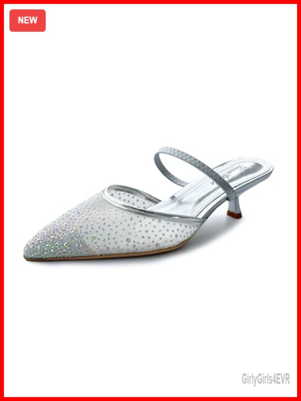 Rhinestone Kitten Heel Mules Pointed Toe Sparkly Slip On Evening Party Wedding